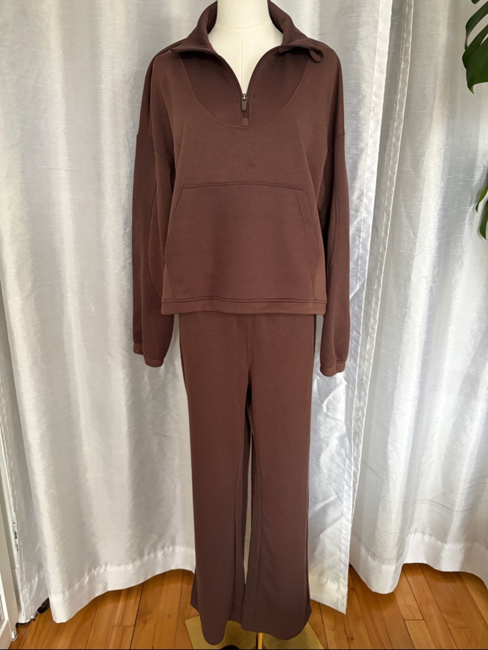 Women's Brown Half-Zip Pullover Hoodie